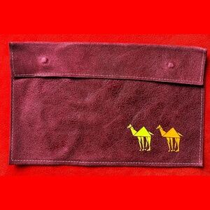 SOFT LEATHER CLUTCH PURSE METALLIC BURGUNDY w MAGNETIC CLOSURE BY UP ABOVE